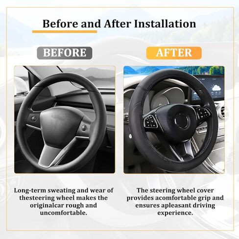 Car Steering Wheel Cover, Elastic Stretch Leather Breathable Vehicle Wheel Protector, 14.5-15 Inch Anti-Slip Comfort Grip Automotive Interior Steering Cover, Universal Fit (Black) in Saudi Arabia