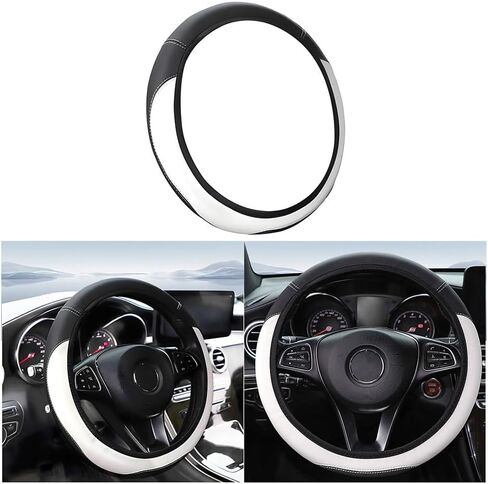 Car Steering Wheel Cover, Elastic Stretch Leather Breathable Vehicle Wheel Protector, 14.5-15 Inch Anti-Slip Comfort Grip Automotive Interior Steering Cover, Universal Fit (Black) in Saudi Arabia