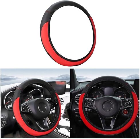 Car Steering Wheel Cover, Elastic Stretch Leather Breathable Vehicle Wheel Protector, 14.5-15 Inch Anti-Slip Comfort Grip Automotive Interior Steering Cover, Universal Fit (Black) in Saudi Arabia
