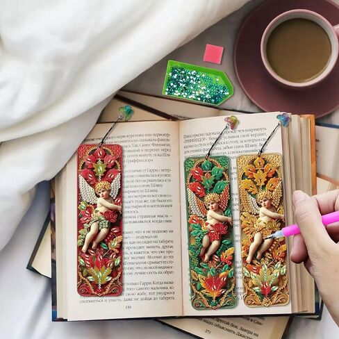 علامات كتاب الصور الماسية - علامات مرجعية فنية ماسية تتميز بتصميم إله الحب. مجموعات الإشارات المرجعية التي يمكنك صنعها بنفسك مع الشرابات، هدايا إبداعية مثالية مصنوعة يدويًا لمحبي الكتب. in Kuwait