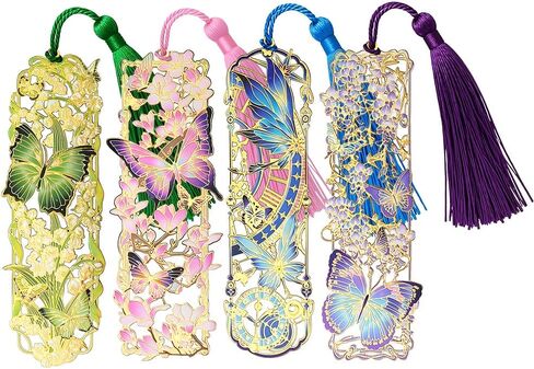 4Pcs Chinese Floral Butterfly Bookmark Set Hollow Flower Bookmarks with Tassels Aesthetic Reading Bookmarkers for Books Fancy Metal Bookmark Cute Book Marks Pretty Bookmarks for Women Book Lovers in Saudi Arabia