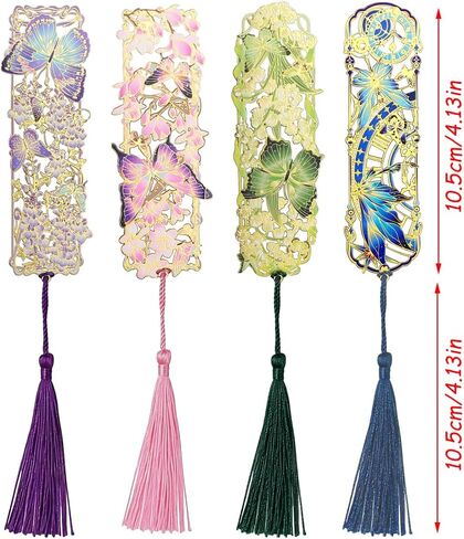 4Pcs Chinese Floral Butterfly Bookmark Set Hollow Flower Bookmarks with Tassels Aesthetic Reading Bookmarkers for Books Fancy Metal Bookmark Cute Book Marks Pretty Bookmarks for Women Book Lovers in Saudi Arabia