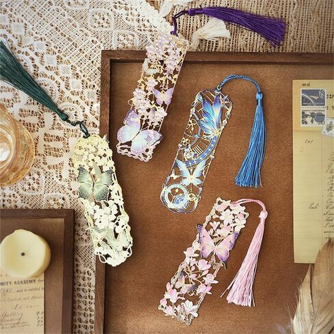 4Pcs Chinese Floral Butterfly Bookmark Set Hollow Flower Bookmarks with Tassels Aesthetic Reading Bookmarkers for Books Fancy Metal Bookmark Cute Book Marks Pretty Bookmarks for Women Book Lovers in Saudi Arabia