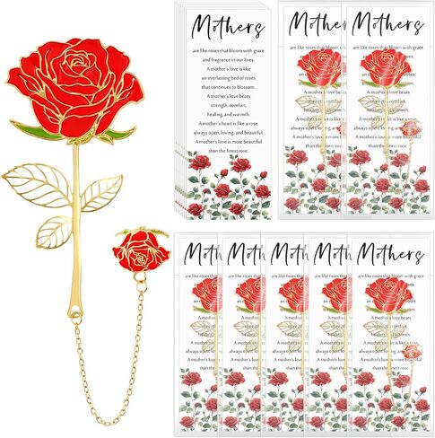 Supervitae 10 Sets Mother's Day Bookmark Happy Mother's Day Bulk Gifts Metal Rose Bookmark Tassels Appreciation Greeting Cards Gifts for Mom Book Reading Lover Church Ladies (Enamel Flower) in Saudi Arabia
