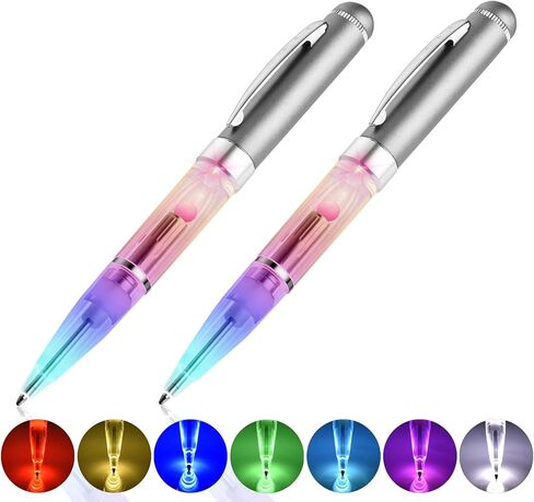 Pen with Light, 2 Pieces Lighted Up Pen, Battery Powered Light Color Changing Ballpoint Pens 7 In 1 Multicolor Lighted Tip Glow PenLights for Writing in The Dark in Saudi Arabia