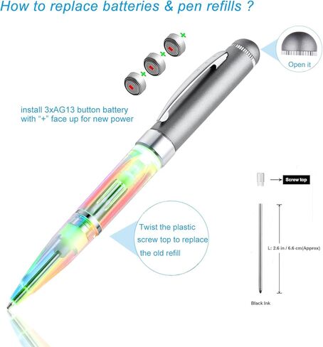 Pen with Light, 2 Pieces Lighted Up Pen, Battery Powered Light Color Changing Ballpoint Pens 7 In 1 Multicolor Lighted Tip Glow PenLights for Writing in The Dark in Saudi Arabia