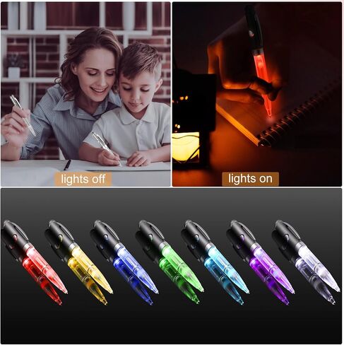 Pen with Light, 2 Pieces Lighted Up Pen, Battery Powered Light Color Changing Ballpoint Pens 7 In 1 Multicolor Lighted Tip Glow PenLights for Writing in The Dark in Saudi Arabia