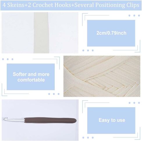 FREEBLOSS 4 Rolls White T-Shirt Yarn 800g/306.2 Yards Elastic T Shirt Yarn for Crocheting Bags Baskets Slippers Coasters with Crochet Hook Markers and Plastic Needle in Kuwait