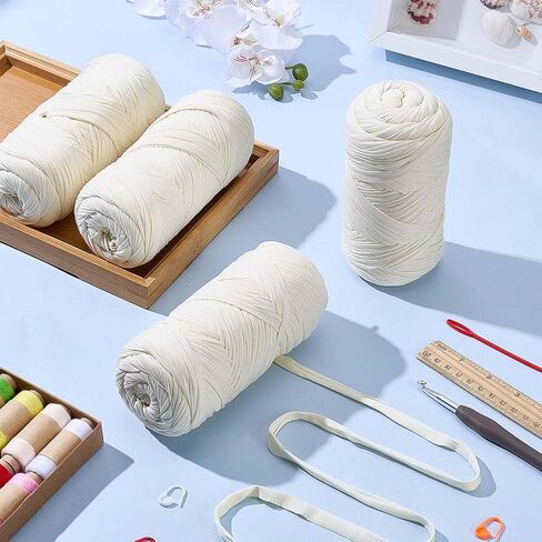 FREEBLOSS 4 Rolls White T-Shirt Yarn 800g/306.2 Yards Elastic T Shirt Yarn for Crocheting Bags Baskets Slippers Coasters with Crochet Hook Markers and Plastic Needle in Kuwait