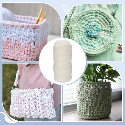 FREEBLOSS 4 Rolls White T-Shirt Yarn 800g/306.2 Yards Elastic T Shirt Yarn for Crocheting Bags Baskets Slippers Coasters with Crochet Hook Markers and Plastic Needle in Kuwait