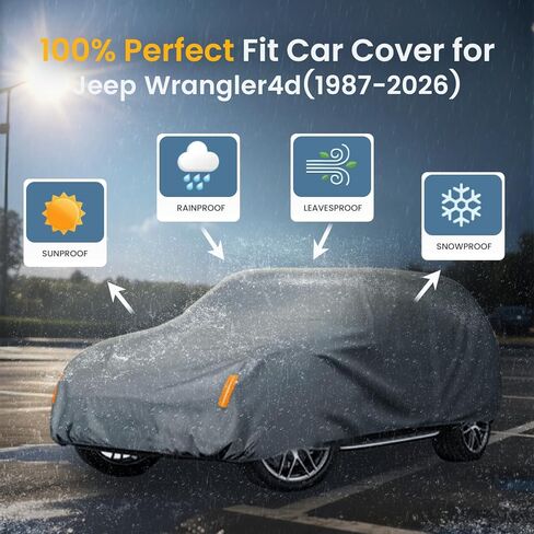 Waterproof Heavy Duty Car Cover Custom Fit Jeep Wrangler 4 Dr/Unlimited 4 Door JK JL(1987-2026), Outdoor Covers with Cotton Liner, Full Exterior Cover Sun Rain Snow UV Protection with Zipper Door in Saudi Arabia