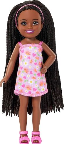 Barbie Club Chelsea Small Doll, 6-Inch Ari with Braided Hair Wearing Removable Flower-Print Dress & Pink Sandals in Kuwait