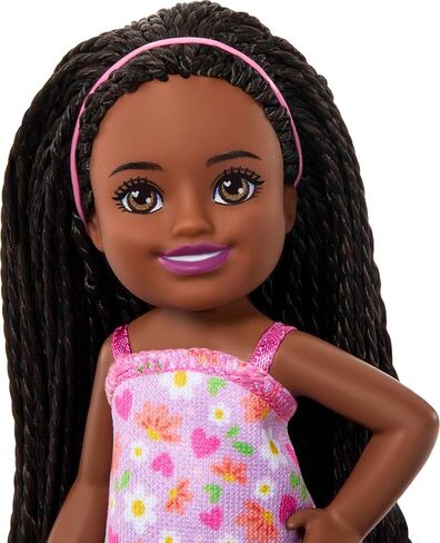 Barbie Club Chelsea Small Doll, 6-Inch Ari with Braided Hair Wearing Removable Flower-Print Dress & Pink Sandals in Kuwait