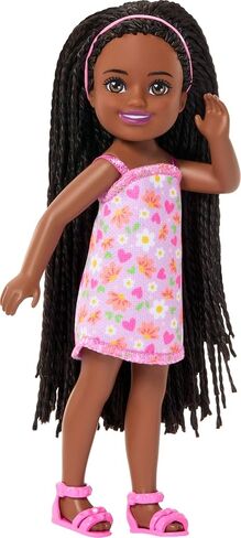 Barbie Club Chelsea Small Doll, 6-Inch Ari with Braided Hair Wearing Removable Flower-Print Dress & Pink Sandals in Kuwait