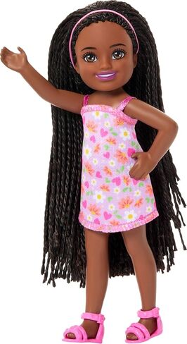 Barbie Club Chelsea Small Doll, 6-Inch Ari with Braided Hair Wearing Removable Flower-Print Dress & Pink Sandals in Kuwait
