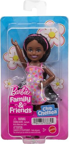 Barbie Club Chelsea Small Doll, 6-Inch Ari with Braided Hair Wearing Removable Flower-Print Dress & Pink Sandals in Kuwait