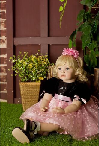 Toddler Reborn Doll Girl Princess with Curly Blonde Hair 24 Inch 60cm Real Life Looking DollsVinyl Limbs & Cloth Body Feeding Kit Toys Birth Certificate Accessories Gifts Age 14+ in Saudi Arabia