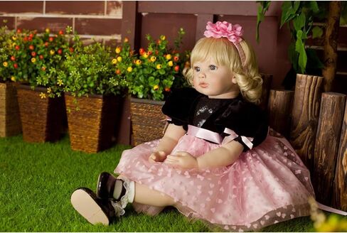 Toddler Reborn Doll Girl Princess with Curly Blonde Hair 24 Inch 60cm Real Life Looking DollsVinyl Limbs & Cloth Body Feeding Kit Toys Birth Certificate Accessories Gifts Age 14+ in Saudi Arabia