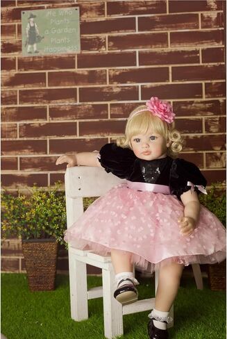 Toddler Reborn Doll Girl Princess with Curly Blonde Hair 24 Inch 60cm Real Life Looking DollsVinyl Limbs & Cloth Body Feeding Kit Toys Birth Certificate Accessories Gifts Age 14+ in Saudi Arabia