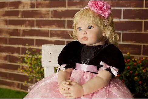 Toddler Reborn Doll Girl Princess with Curly Blonde Hair 24 Inch 60cm Real Life Looking DollsVinyl Limbs & Cloth Body Feeding Kit Toys Birth Certificate Accessories Gifts Age 14+ in Saudi Arabia