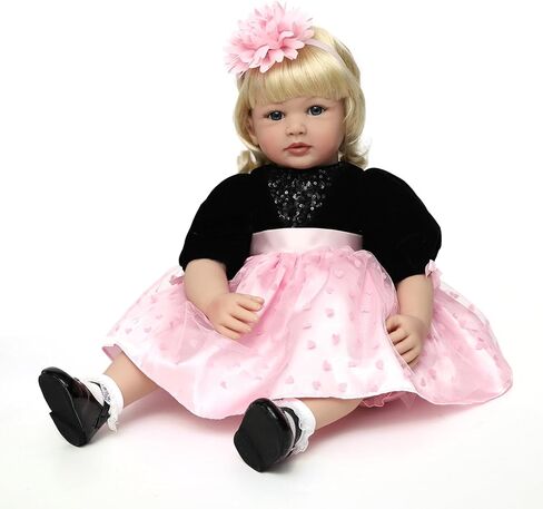 Toddler Reborn Doll Girl Princess with Curly Blonde Hair 24 Inch 60cm Real Life Looking DollsVinyl Limbs & Cloth Body Feeding Kit Toys Birth Certificate Accessories Gifts Age 14+ in Saudi Arabia