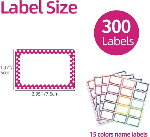 Self Adhesive Name Tags, 300 Pcs Blank Name Labels with 15 Vibrant Colors Waterproof Tear Resistant No Residue for School Office Party Events in Kuwait