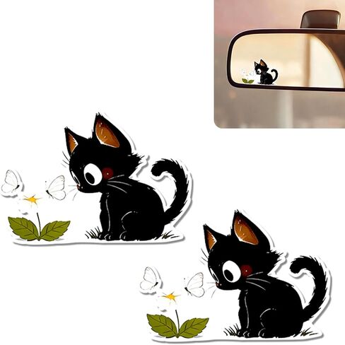2Pack Cat Flower Car Mirror Decal,Cute Rear View Mirror Sticker,Funny Waterproof Vinyl Decals for Interior Decor,Laptop,Bathroom Mirror,Car Accessories Cat Love Gifts for Women Men in Saudi Arabia