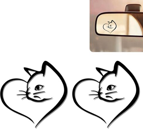 2Pack Cat Flower Car Mirror Decal,Cute Rear View Mirror Sticker,Funny Waterproof Vinyl Decals for Interior Decor,Laptop,Bathroom Mirror,Car Accessories Cat Love Gifts for Women Men in Saudi Arabia