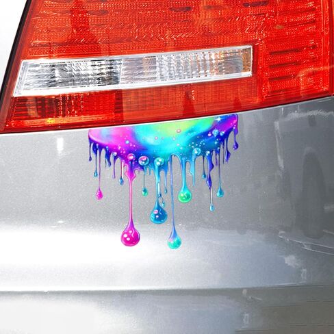 Colorful Fluid Paint Pattern Car Sticker Decal, Auto Waterproof Reflective Scratch Hidden Bumper Stickers, Vinyl Vehicle Exterior Decoration Accessories for Wall Window Laptop (6.3 Inch) in Saudi Arabia