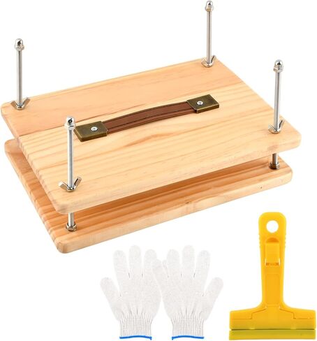 Wooden Book Press, Book Binder kit, 11.6 * 7.7 Large Craft Press with Comfort Grip Handle & Non-Slip Round Foot Pads, Protective Gloves, Cleaning Blade, for DIY & Beginners Bookbinding in Saudi Arabia