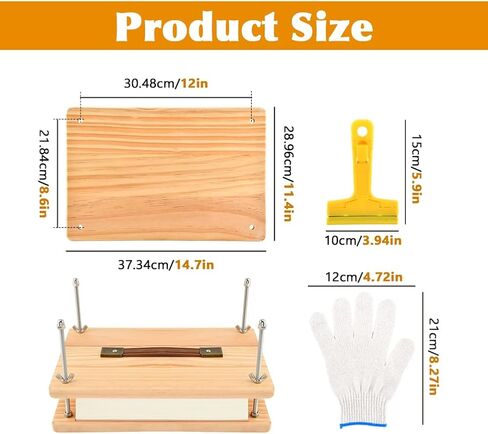Wooden Book Press, Book Binder kit, 11.6 * 7.7 Large Craft Press with Comfort Grip Handle & Non-Slip Round Foot Pads, Protective Gloves, Cleaning Blade, for DIY & Beginners Bookbinding in Saudi Arabia
