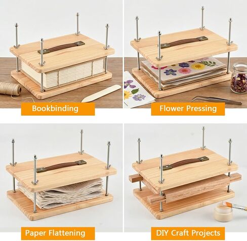 Wooden Book Press, Book Binder kit, 11.6 * 7.7 Large Craft Press with Comfort Grip Handle & Non-Slip Round Foot Pads, Protective Gloves, Cleaning Blade, for DIY & Beginners Bookbinding in Saudi Arabia
