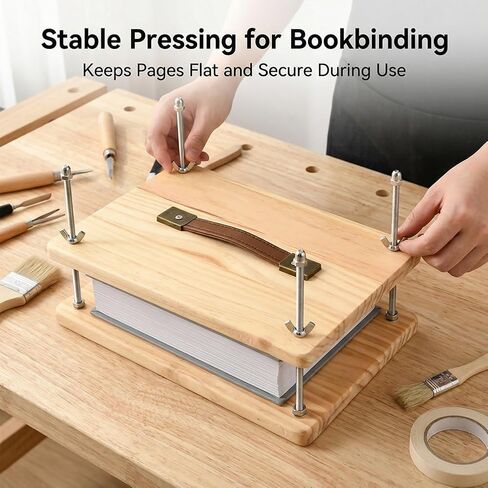 Wooden Book Press, Book Binder kit, 11.6 * 7.7 Large Craft Press with Comfort Grip Handle & Non-Slip Round Foot Pads, Protective Gloves, Cleaning Blade, for DIY & Beginners Bookbinding in Saudi Arabia