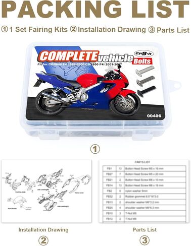 مجموعات مسامير هدية كاملة تناسب CBR600 F4 1999-2000، CBR600 F4i 2001-2007، CBR 600 F4/ F4i مجموعة كاملة من براغي القلنسة هدية تركيب عدة استبدال صامولة الغسالة in Kuwait