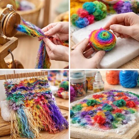 Knitsilk Mulberry Silk Fibers – Hand-Dyed Multicolor Silk Roving for Needle Felting, Wet Felting, Spinning & Knitting – 100 Grams Natural Mulberry Silk for Crafting in Kuwait