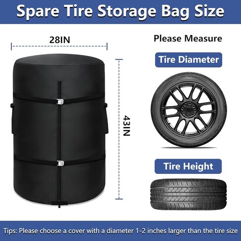 Tire Cover Waterproof Seasonal Spare Tire Storage Bag for 28" Diameter Tires, with 2 Adjustable Straps, All-Season Protection for Indoor & Outdoor Use (Black) in Kuwait