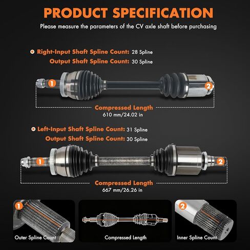 Front Left/Right CV Axle Drive Shaft Assembly Replacement 2009-2012 for Hyundai Veracruz GL 3.8L(AWD/FWD) 2007 for Hyundai Veracruz GLS 3.8L 2008-2012 for Hyundai Veracruz GLS 3.8L(AWD/FWD) 66-3541 in Kuwait