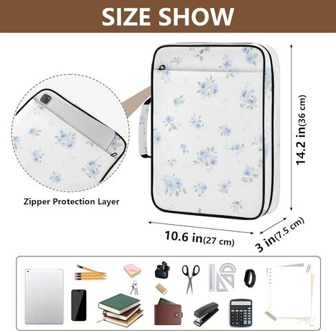 ALAZA Blue Flowers Small Floral White 3 Ring Binder Bag with 7-Pocket Accordion File Organizer, Letter Size, Expandable Filing Folder Portfolio & Case Ring Binders in Kuwait