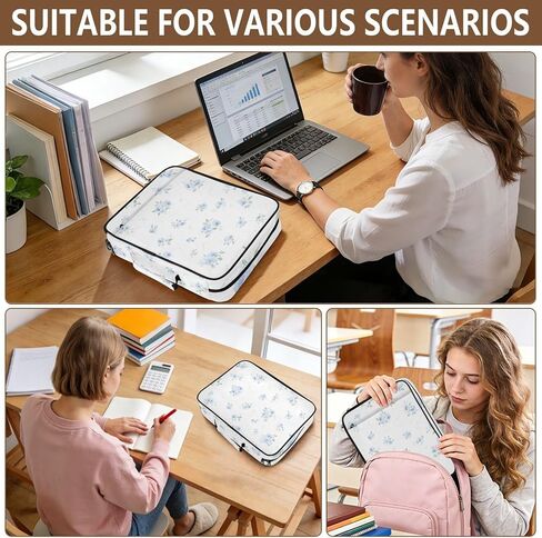 ALAZA Blue Flowers Small Floral White 3 Ring Binder Bag with 7-Pocket Accordion File Organizer, Letter Size, Expandable Filing Folder Portfolio & Case Ring Binders in Kuwait