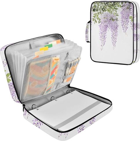 ALAZA Purple Lavender 3 Ring Binder Bag with 7-Pocket Accordion File Organizer, Letter Size, Expandable Filing Folder Portfolio & Case Ring Binders in Kuwait