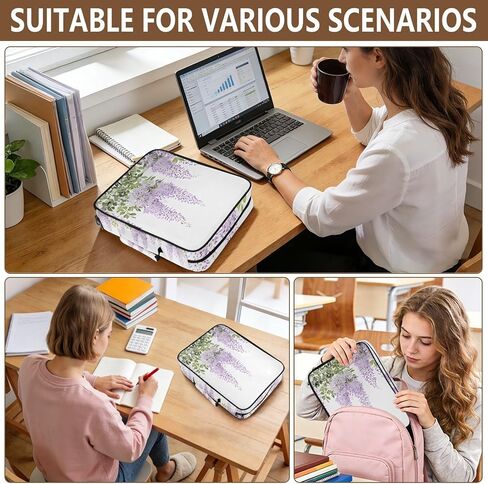 ALAZA Purple Lavender 3 Ring Binder Bag with 7-Pocket Accordion File Organizer, Letter Size, Expandable Filing Folder Portfolio & Case Ring Binders in Kuwait