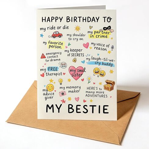 بطاقة عيد ميلاد سعيد مضحكة لأفضل صديق أنثى - بطاقات فاخرة سميكة بسمك 400 جرام في المتر المربع - بطاقة عيد ميلاد فكاهية لها، والنساء، وBFF، والأخت، وزميل العمل - بطاقات تهنئة نكتة فارغة مقاس 5x7 بوصة مع ظرف كرافت in Kuwait