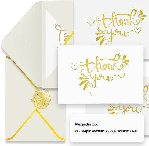 Gold Foil Thank You Cards with Envelopes, 110pcs Bulk Set(25 Pack), 350GSM Heavy Duty Thank You Notes with Matching Stickers & Address Labels for Wedding, Small Business,Bridal Shower, Customer Appreciation in Kuwait