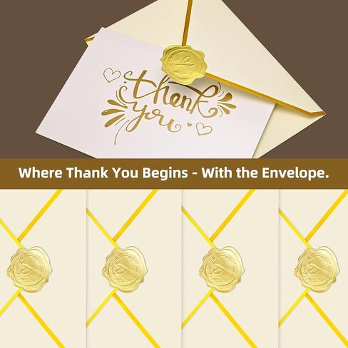 Gold Foil Thank You Cards with Envelopes, 110pcs Bulk Set(25 Pack), 350GSM Heavy Duty Thank You Notes with Matching Stickers & Address Labels for Wedding, Small Business,Bridal Shower, Customer Appreciation in Kuwait