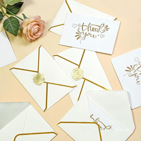 Gold Foil Thank You Cards with Envelopes, 110pcs Bulk Set(25 Pack), 350GSM Heavy Duty Thank You Notes with Matching Stickers & Address Labels for Wedding, Small Business,Bridal Shower, Customer Appreciation in Kuwait