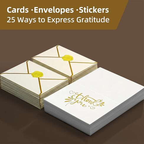 Gold Foil Thank You Cards with Envelopes, 110pcs Bulk Set(25 Pack), 350GSM Heavy Duty Thank You Notes with Matching Stickers & Address Labels for Wedding, Small Business,Bridal Shower, Customer Appreciation in Kuwait