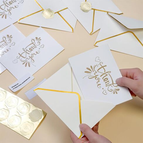 Gold Foil Thank You Cards with Envelopes, 110pcs Bulk Set(25 Pack), 350GSM Heavy Duty Thank You Notes with Matching Stickers & Address Labels for Wedding, Small Business,Bridal Shower, Customer Appreciation in Kuwait