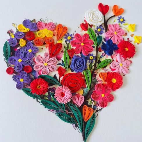 Quilling Cards, handmade card, quilled cards with Handmade Art Quilling birthday card for women, Birthday card, mother... colorful heart design (Flowers Heart 1) in Saudi Arabia