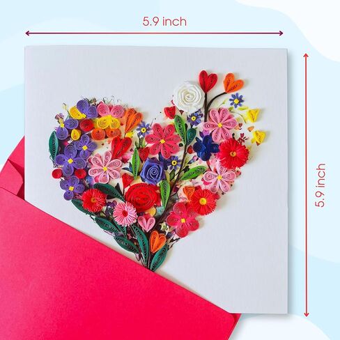 Quilling Cards, handmade card, quilled cards with Handmade Art Quilling birthday card for women, Birthday card, mother... colorful heart design (Flowers Heart 1) in Saudi Arabia