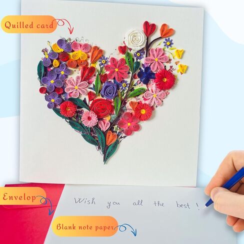 Quilling Cards, handmade card, quilled cards with Handmade Art Quilling birthday card for women, Birthday card, mother... colorful heart design (Flowers Heart 1) in Saudi Arabia